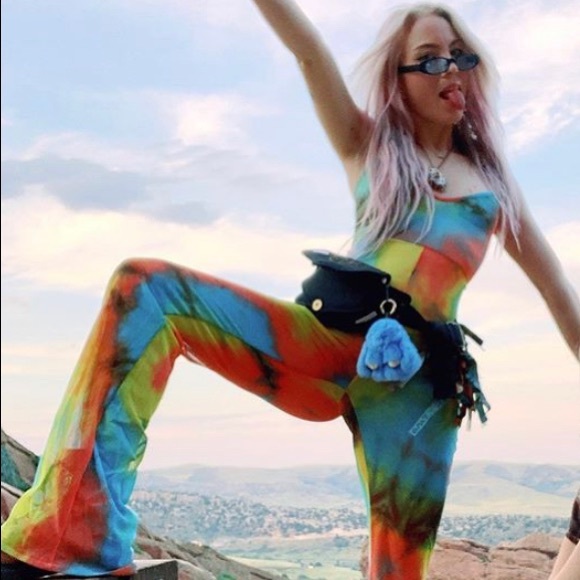 Dolls Kill Other - Mesh sherbet tie dye bell bottom bodysuit